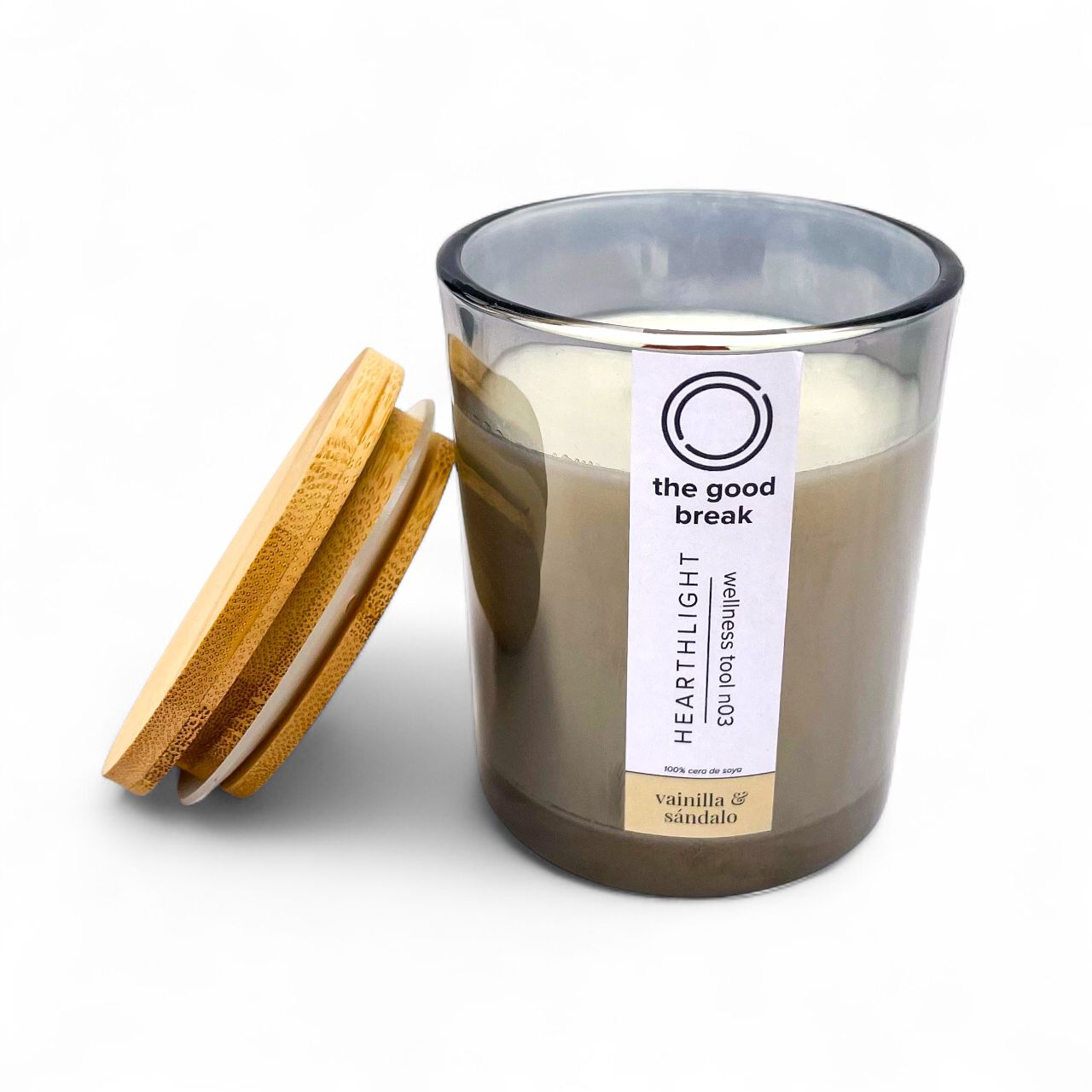 Vainilla y Sándalo l Vela Aromática de Soya l Mecha de Madera