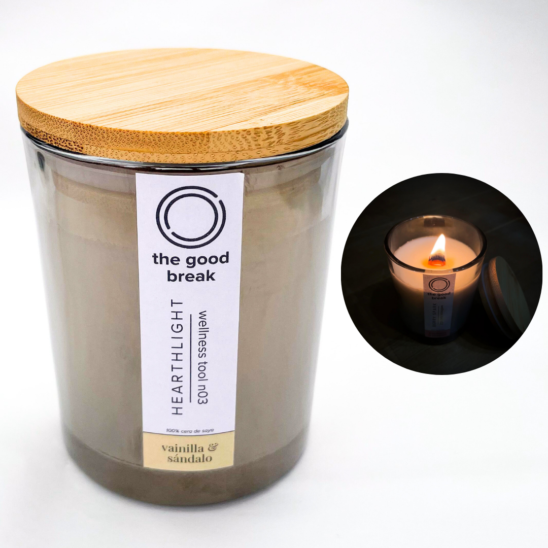 Vainilla y Sándalo l Vela Aromática de Soya l Mecha de Madera