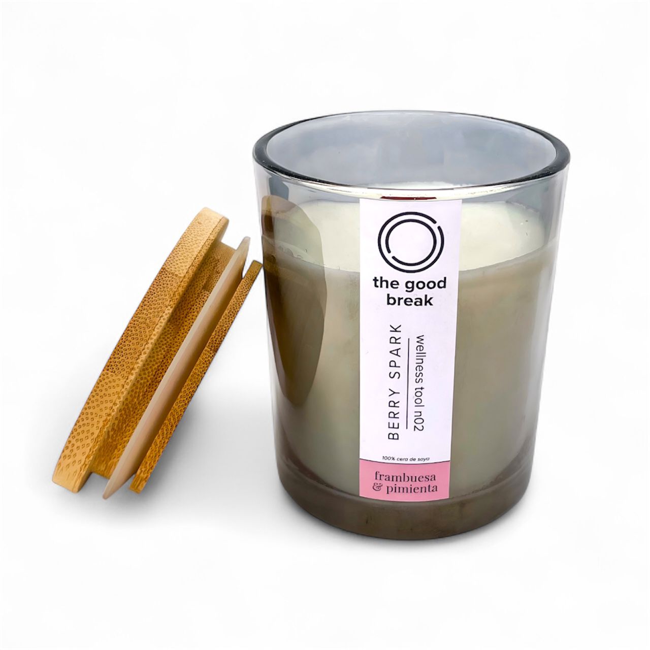 Frambuesa y Pimienta Blanca l Vela Aromática de Soya l Mecha de Madera